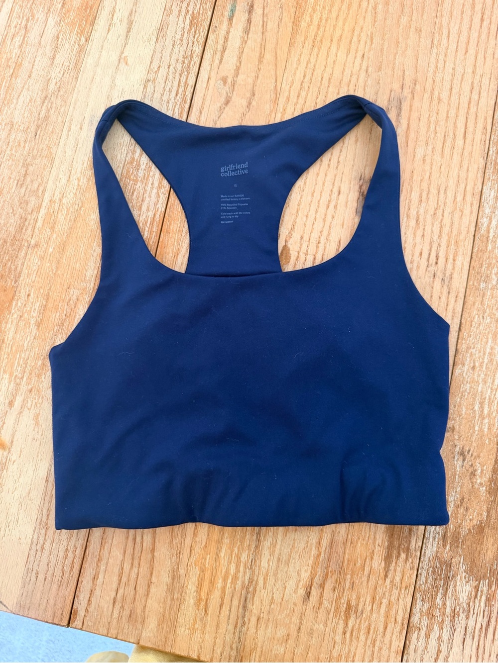girlfriend collective navy racerback crop sports bra